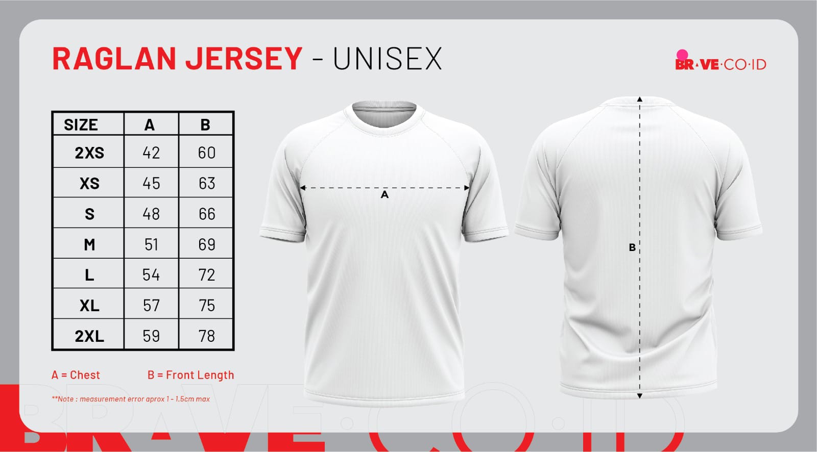 Panduan ukuran jersey raglan unisex